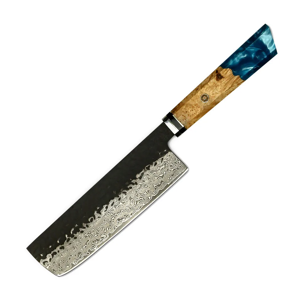 Cuțit de bucătărie Nakiri Hikari - Lamă din oțel Damascus VG-10, mâner ergonomic Burl, cuțit profesional pentru legume - Hikari