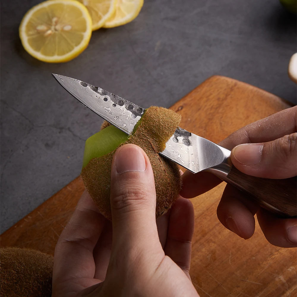 Cuțit pentru curățat, Hikari Knife - Lamă Damasc, Mâner Nuc Premium pentru Tăiere Precisă și Sarcini Delicate