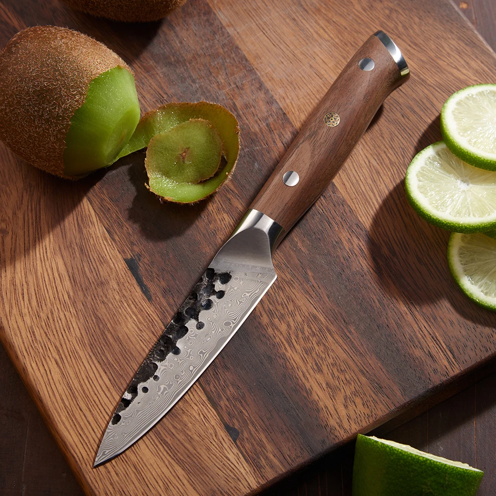 Cuțit pentru curățat, Hikari Knife - Lamă Damasc, Mâner Nuc Premium pentru Tăiere Precisă și Sarcini Delicate
