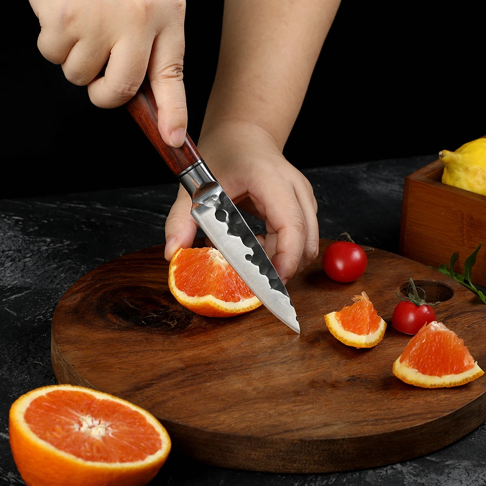 Cuțit mic de bucătărie, Hikari - Lamă din oțel inoxidabil cu conținut ridicat de carbon, mâner ergonomic din lemn de trandafir - Hikari