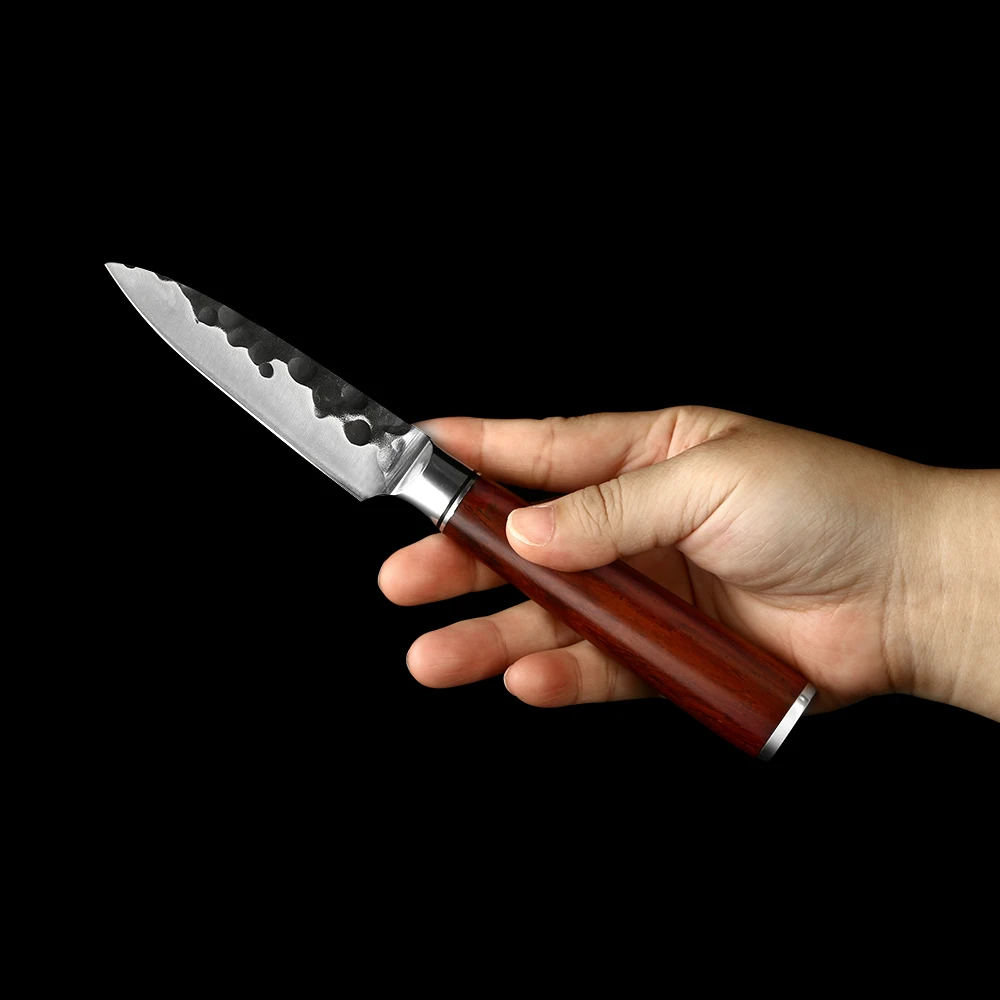 Cuțit mic de bucătărie, Hikari - Lamă din oțel inoxidabil cu conținut ridicat de carbon, mâner ergonomic din lemn de trandafir - Hikari