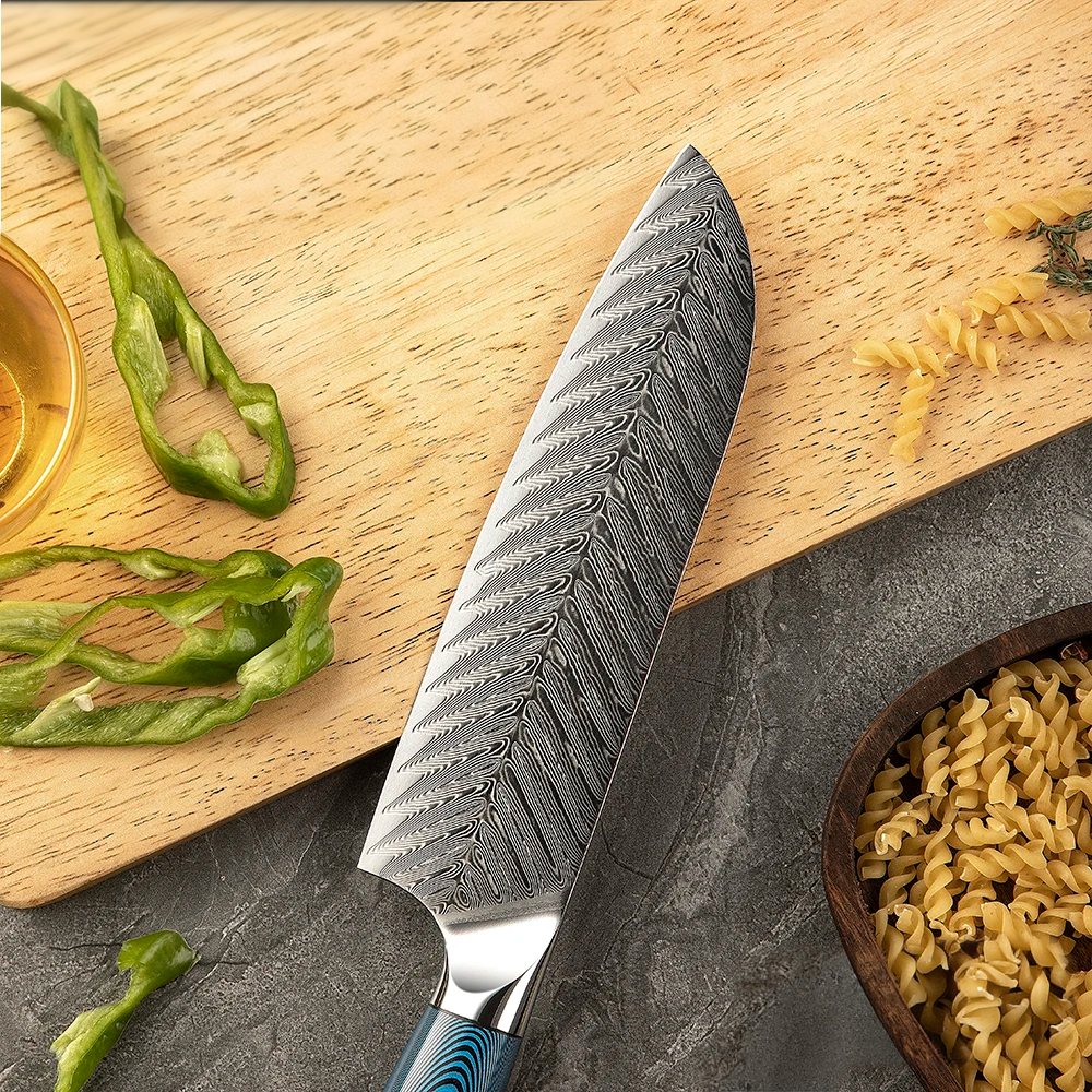 Cuțit în Stil Japonez pentru Carne și Legume – Hikari – Lamă din Oțel Damasc, Mâner Ergonomic din Pakkawood