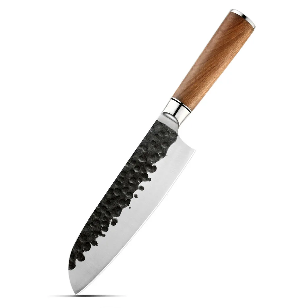 Cuțit Santoku, Hikari – Oțel carbon, mâner din lemn de trandafir, cuțit de bucătărie universal pentru carne, pește și legume - Hikari