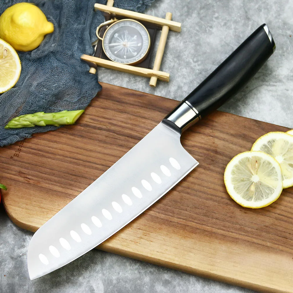 Cuțit de bucătărie universal, Hikari – Santoku, lamă din oțel german, mâner din lemn Pakkawood în stil japonez - Hikari