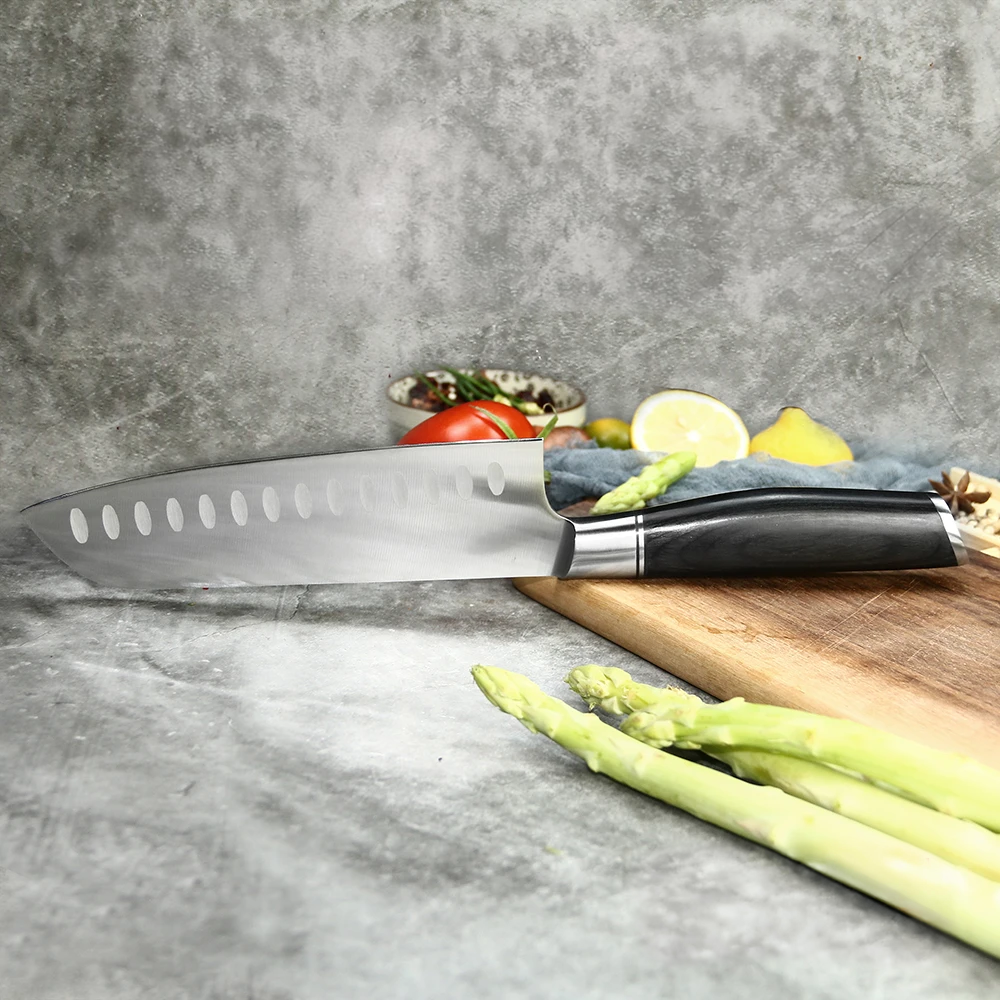 Cuțit de bucătărie universal, Hikari – Santoku, lamă din oțel german, mâner din lemn Pakkawood în stil japonez - Hikari