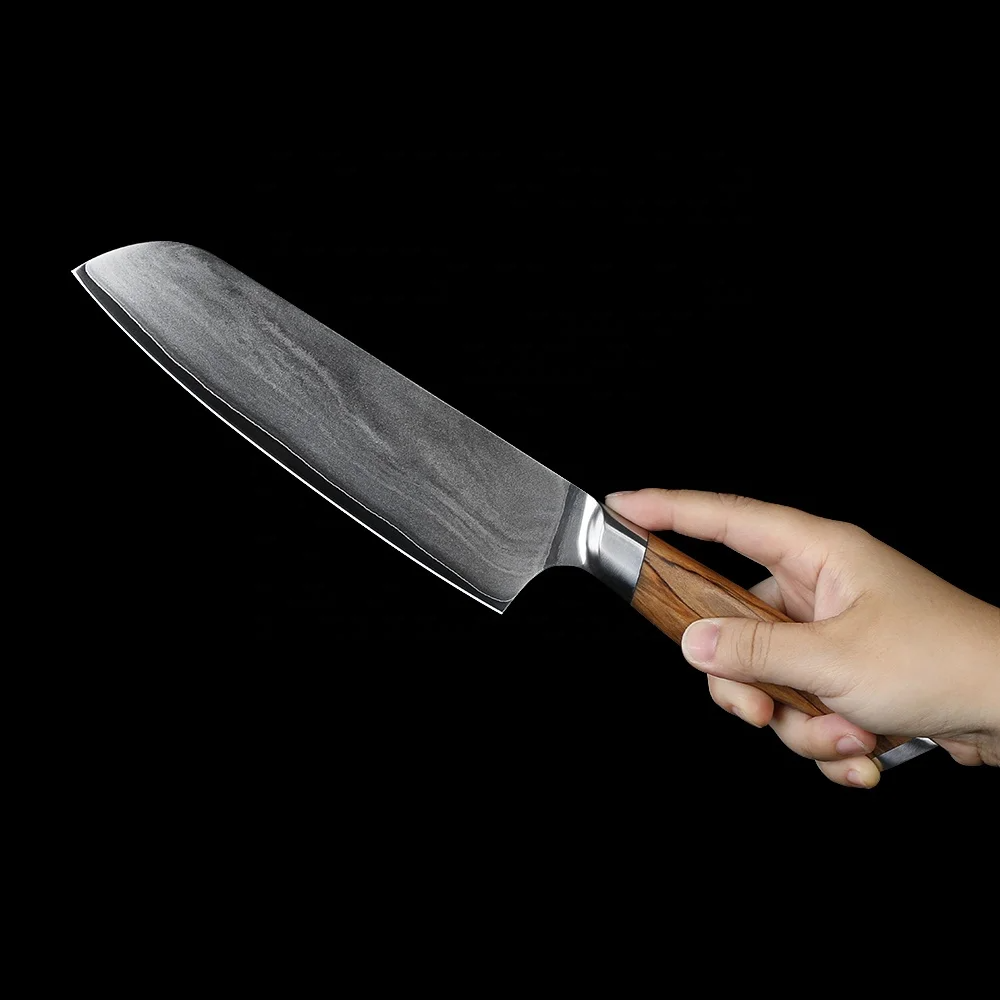 Cuțit Profesional Santoku, Hikari – Lamă din oțel VG-10, Mâner din Lemn de Măslin, Ideal pentru Feliat, Tăiat și Tocat