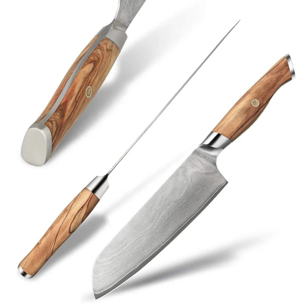 Cuțit Profesional Santoku, Hikari – Lamă din oțel VG-10, Mâner din Lemn de Măslin, Ideal pentru Feliat, Tăiat și Tocat