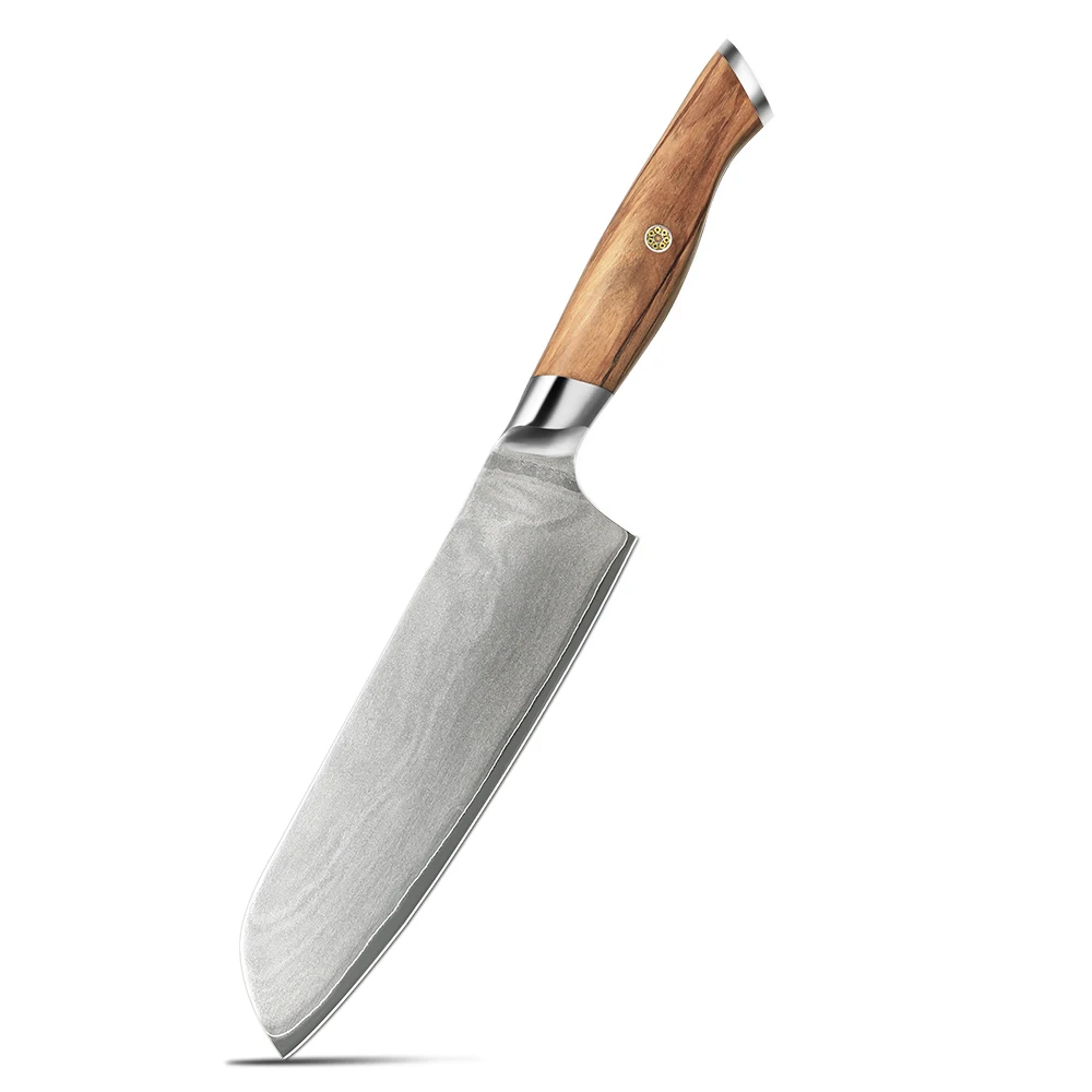 Cuțit Profesional Santoku, Hikari – Lamă din oțel VG-10, Mâner din Lemn de Măslin, Ideal pentru Feliat, Tăiat și Tocat