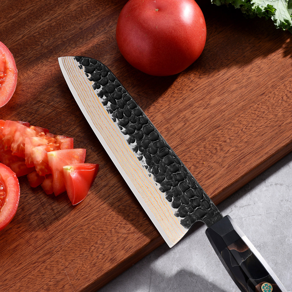 Premium Knife for Meat and Vegetables– Japanese-Style, VG -10 Steel Copper Damascus, Copper Resin Handle - Hikari