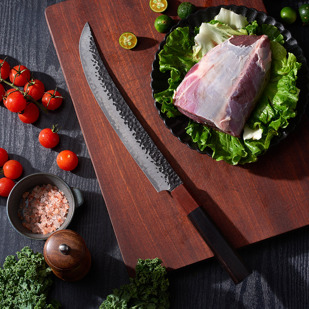 Cuțit de sacrificare - Cuțit de carne din oțel Damasc cu mâner din Abanos pentru prelucrarea cărnii, dezosare și tăiere - Hikari