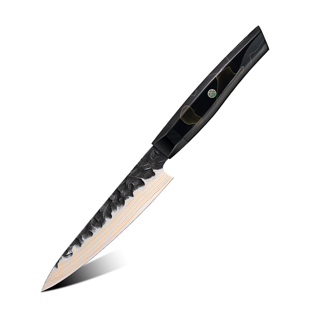 Cuțit mic utilitate - stil japonez, oțel VG -10, Damasc de cupru martelat, mâner din rășină - Cuțit de bucătărie profesional - Hikari