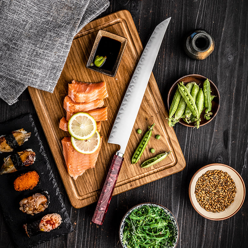 Cuțit de feliere Hikari Sakimaru – Cuțit japonez profesional Yanagiba / Sujihiki cu lamă frosted și mâner din rășină