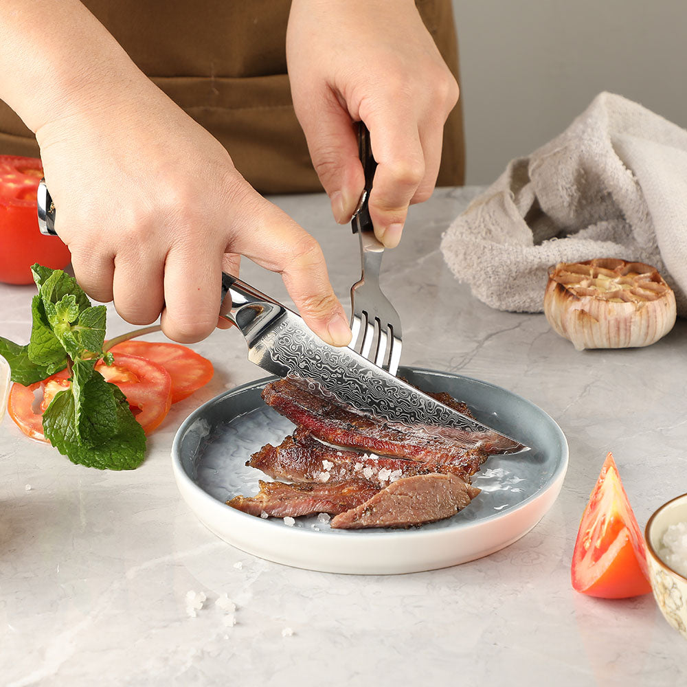 Cutit friptura premium, cutit steak hikari - otel Damasc VG-10, cuțit de bucătărie ideal pentru felierea fripturilor și BBQ - Hikari