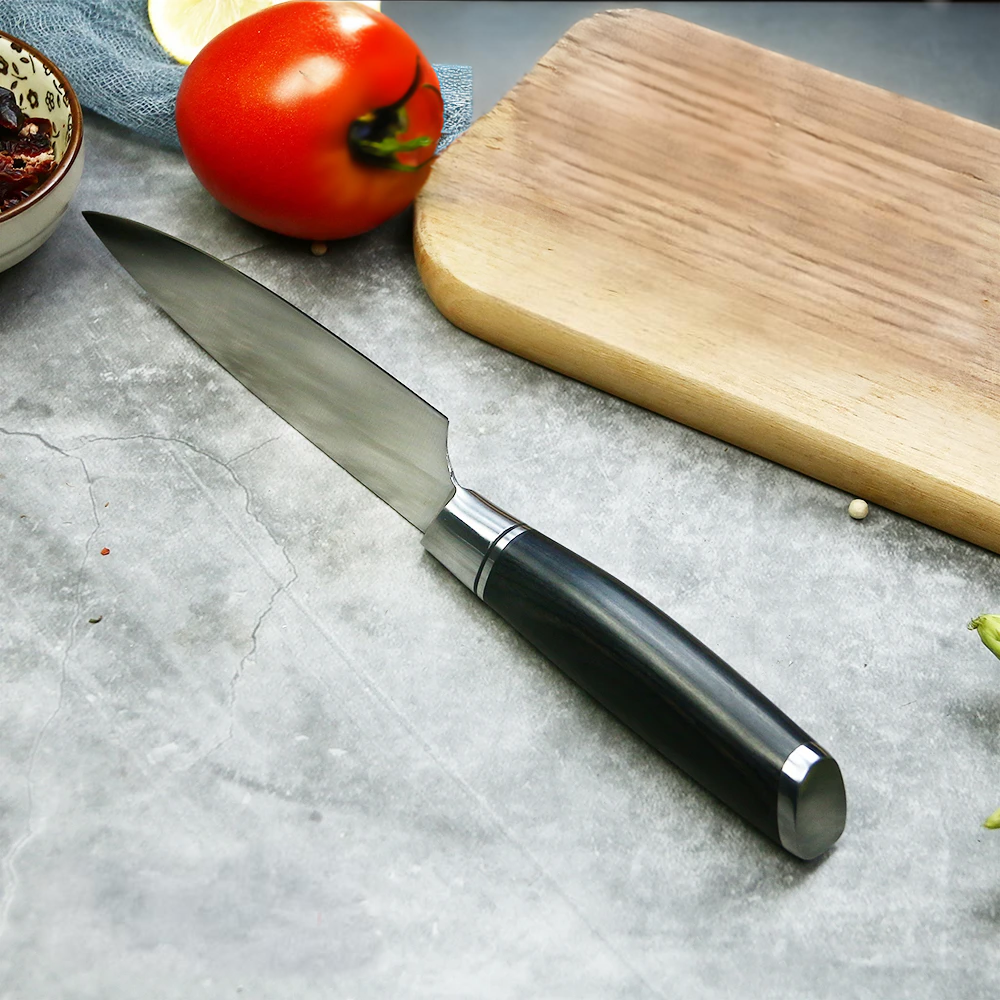 Petty / Small Kitchen Knife, Hikari – German Steel Blade and Black Pakkawood Handle for Small Chopping Tasks - Hikari