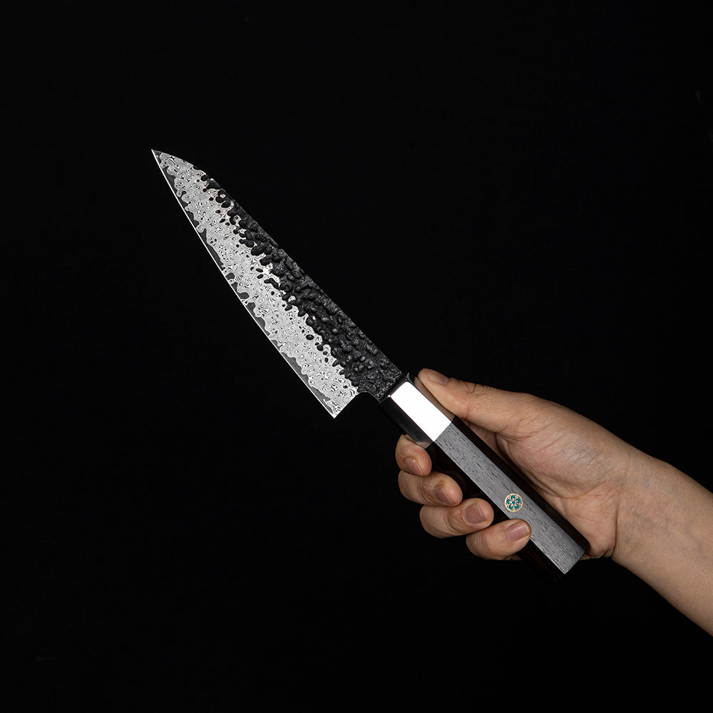 Cuțit pentru Filetat / Feliat, Hikari Knife - Lama VG -10 și Damasc, Mâner din Abanos, Decojire și Tăiere Detaliată