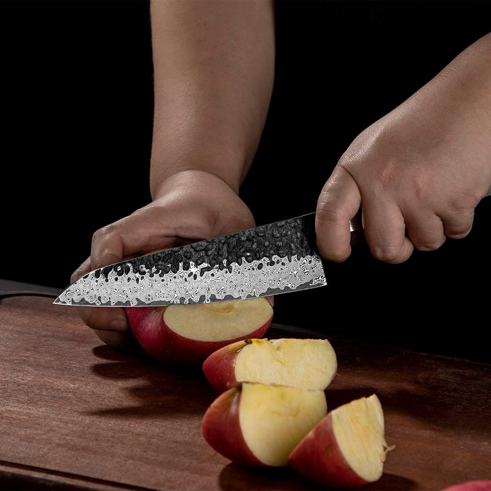 Cuțit pentru Filetat / Feliat, Hikari Knife - Lama VG -10 și Damasc, Mâner din Abanos, Decojire și Tăiere Detaliată
