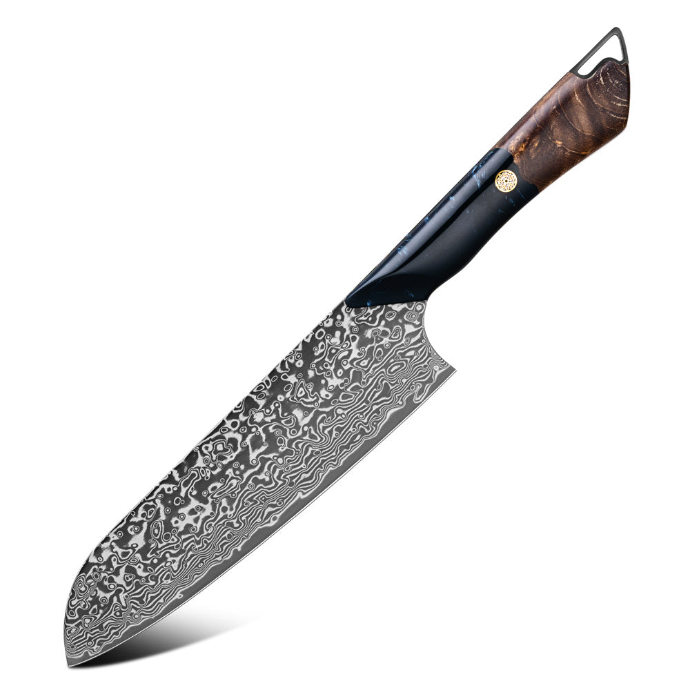 Cuțit Santoku Hikari din oțel de Damasc – Lamă VG10 de 7 inchi și mâner din arțar și rășină