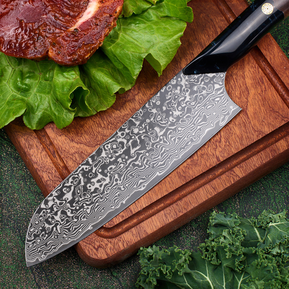 Cuțit Santoku Hikari din oțel de Damasc – Lamă VG10 de 7 inchi și mâner din arțar și rășină