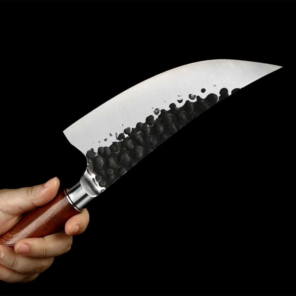 Slaughter Scurt, Oțel Inoxidabil Kurouchi Hammered, Mâner din Lemn de Trandafir 18 cm