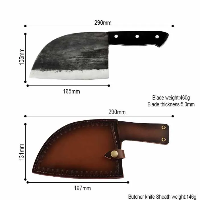 Satâr Oțel Carbon, Mâner Pakkawood cu Husa din Piele, 18 cm