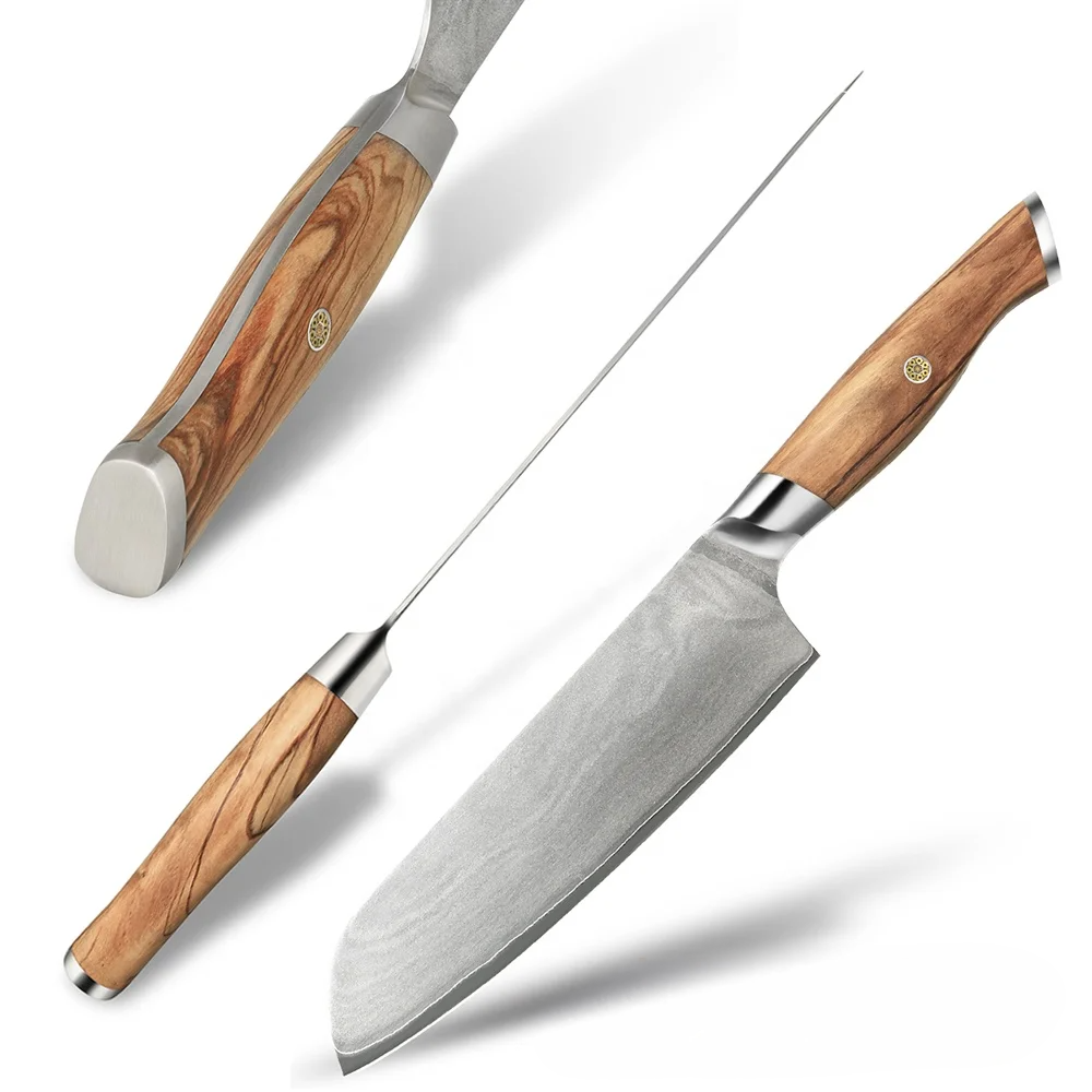 Santoku VG-10 Sablare, Maner din Lemn de Maslin Natural 18 cm