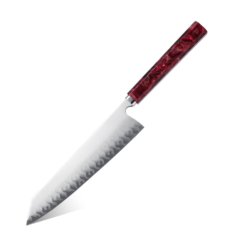 Cuțit Kiritsuke Hikari – Cuțit de bucătar japonez profesional cu lamă frosted și mâner din rășină