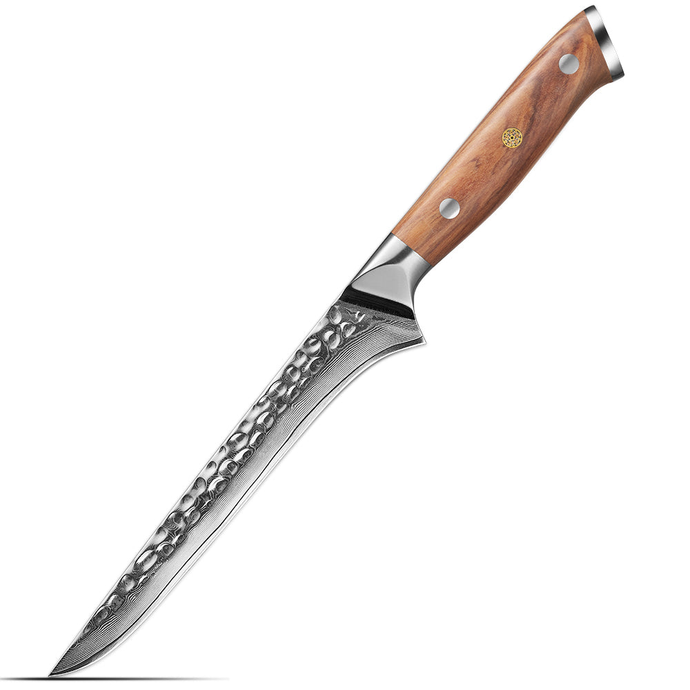 Boning Knife, Hikari – Precision Fish and Meat Filleting with VG-10 Damascus Steel Blade and Olive Wood Handle - Hikari
