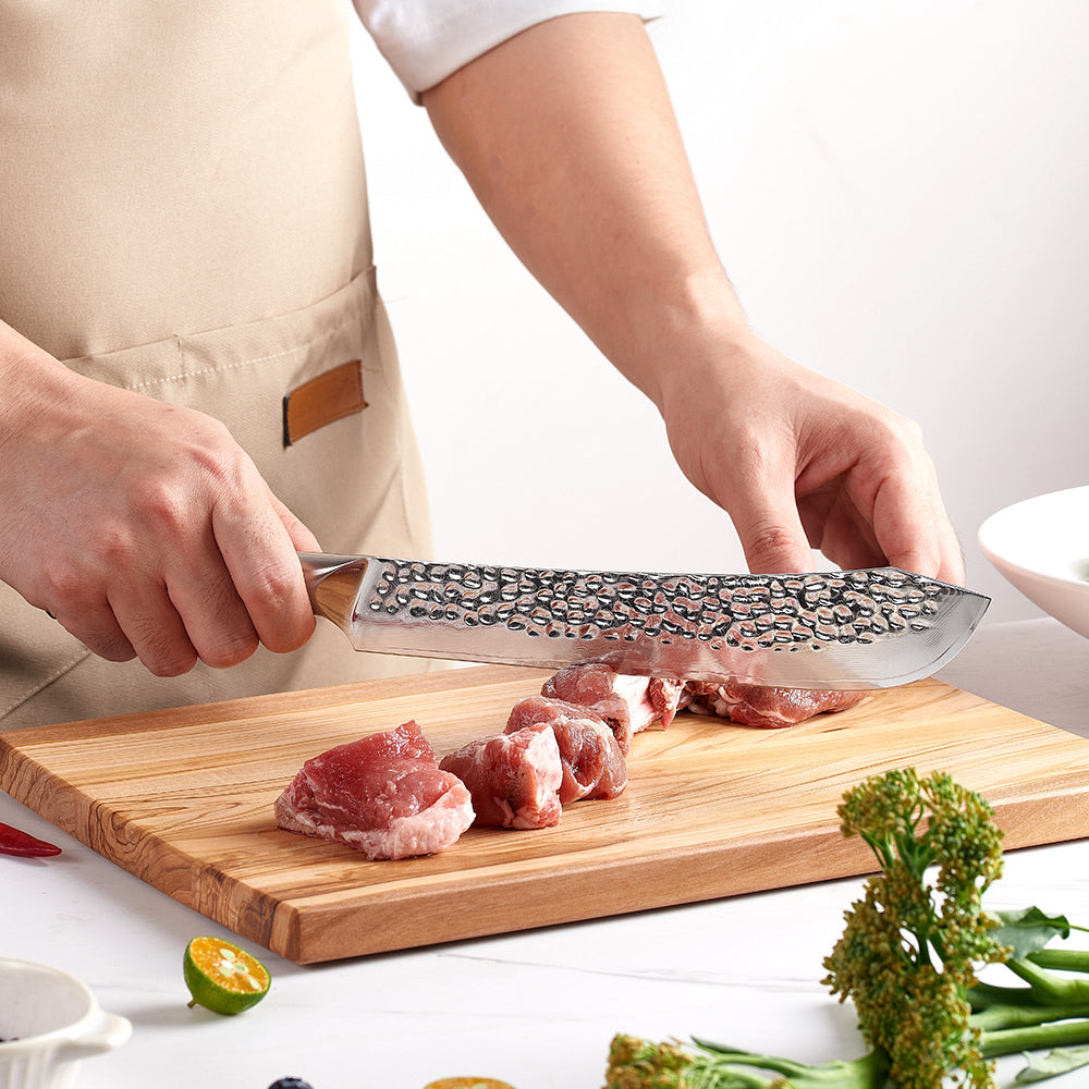 Butcher’s Knife, Hikari – Damascus Steel Blade for Effortless Cutting of Meat & Fat, Olive Wood Handle - Hikari - Meat Handling