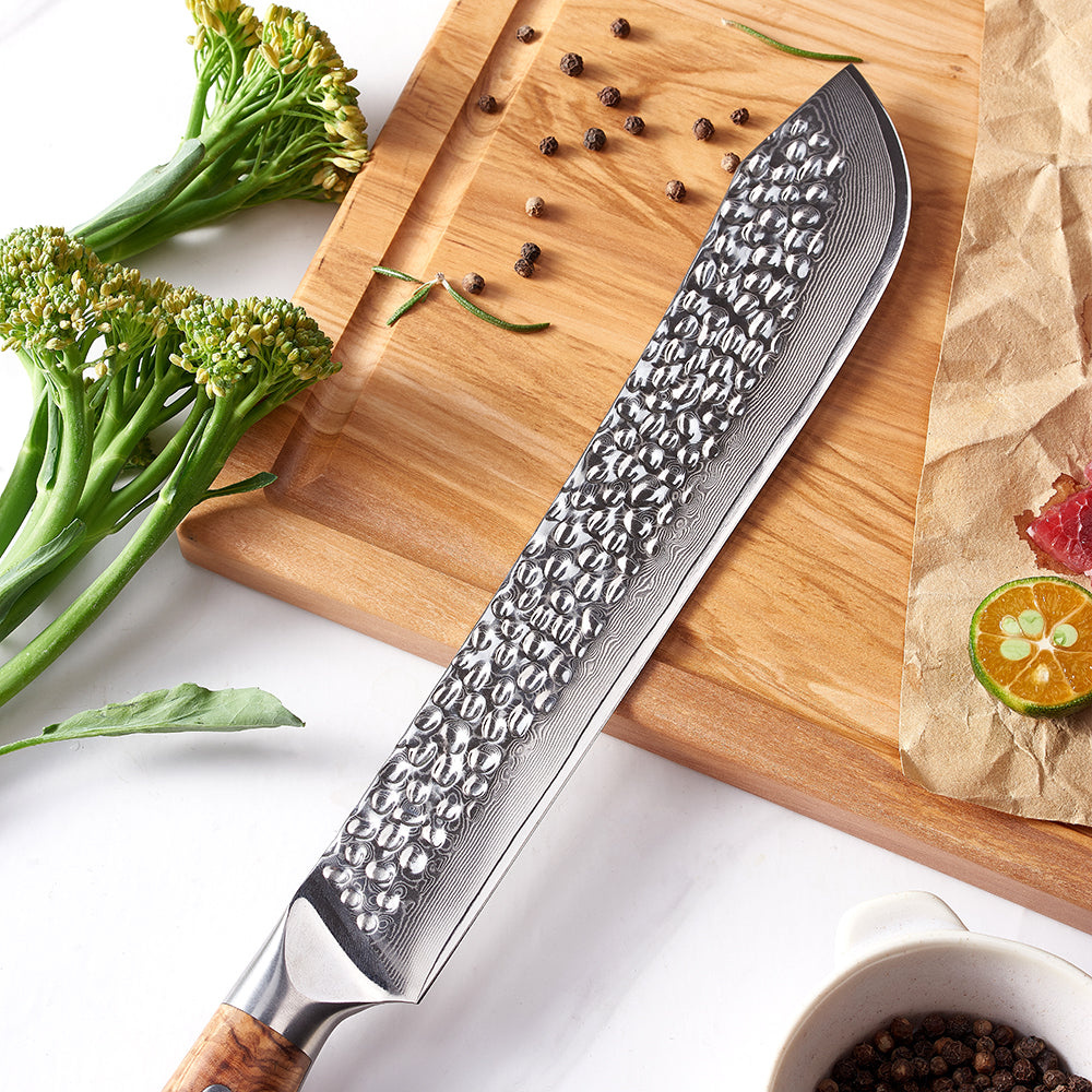 Butcher’s Knife, Hikari – Damascus Steel Blade for Effortless Cutting of Meat & Fat, Olive Wood Handle - Hikari - Meat Handling