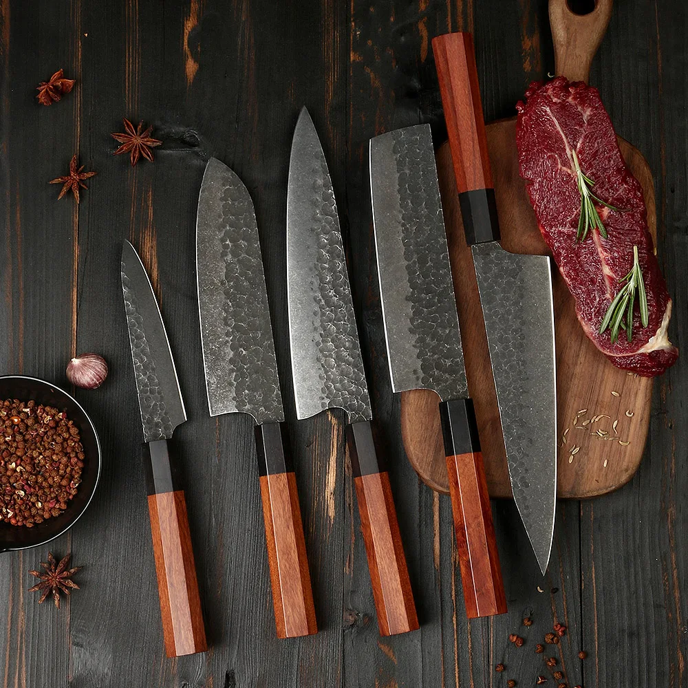 Collection of carbon steel professional japanese knives