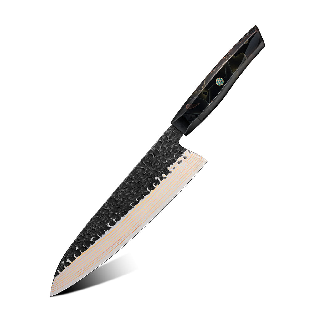 Premium Chef's Knife, Hikari Knife - Japanese Style, VG -10 with Damascus Finish and Copper Handle - Hikari
