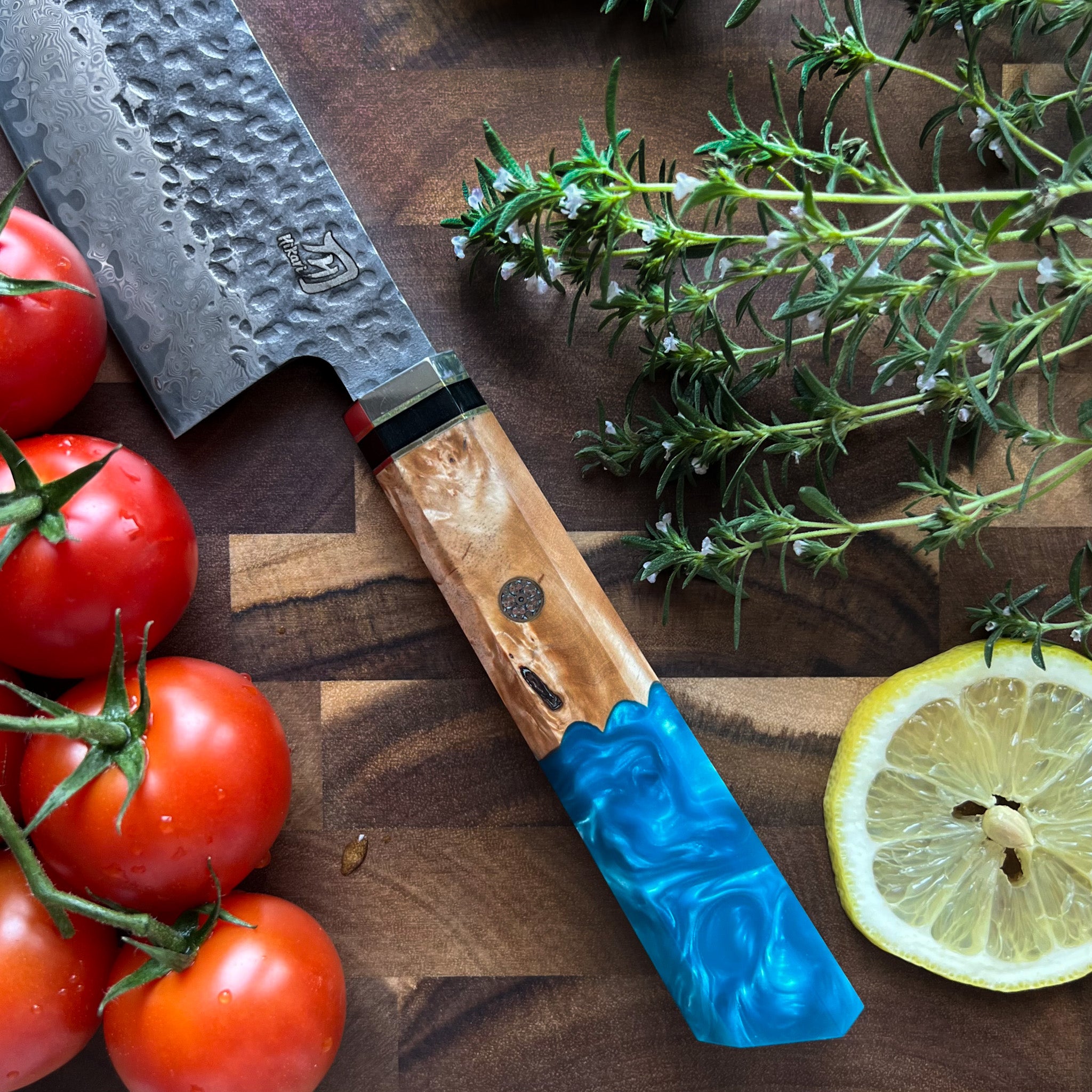 Beautiful Blue Resin handle for vg10 chef knife