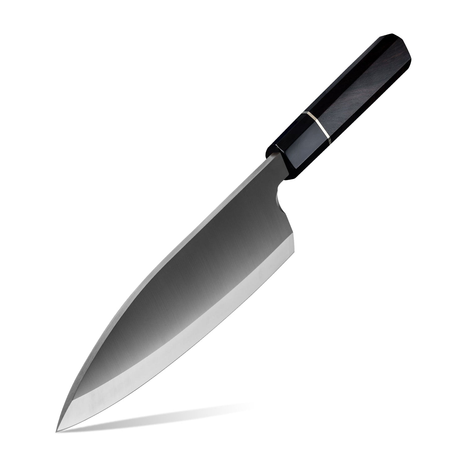 Premium Deba knife for fish slicing for professional chef branded Hikari Knife with a black handle on a white background