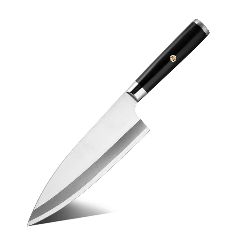 Hikari Knife Deba fish knife with a black handle on a white background