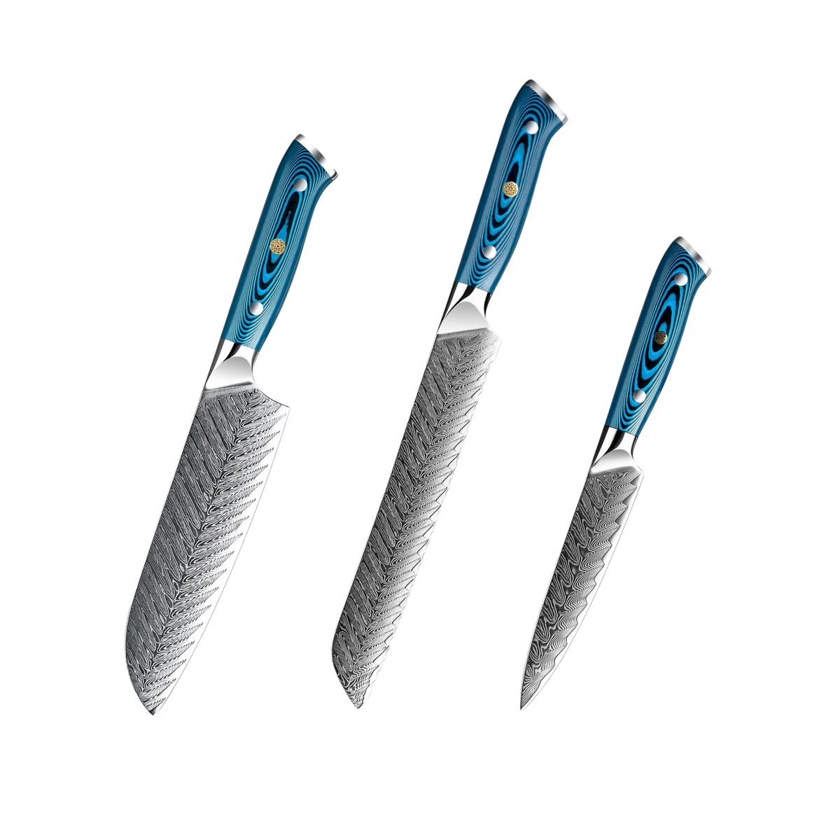 Set de cuțite Hikari din oțel Damasc cu 73 de straturi și mânere albastre din pakkawood H246