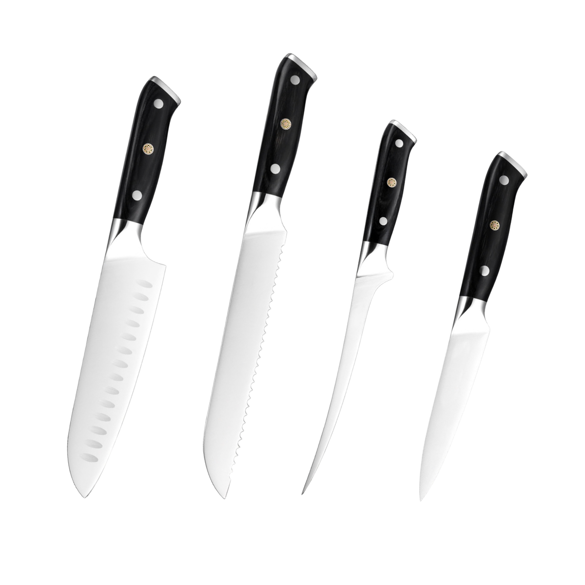 Set de cuțite Hikari Stone Finish din oțel german cu mânere din pakkawood negru H342