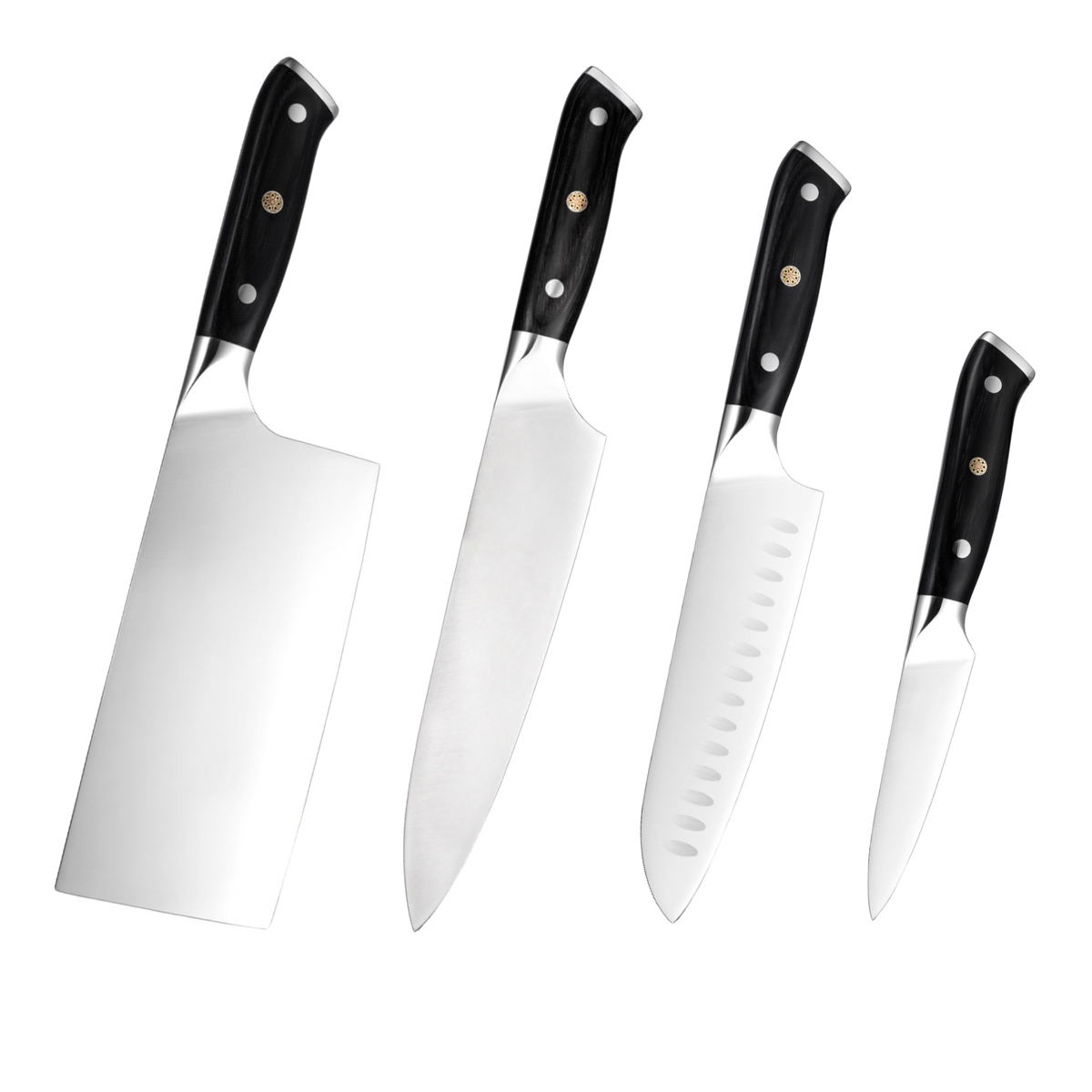 Set de cuțite Hikari Stone Finish din oțel german cu mânere din pakkawood negru H343