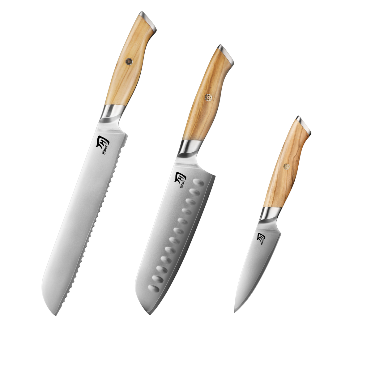 Set Hikari VG-10 cu Santoku, Cuțit de Pâine și Cuțit Mic Paring H372