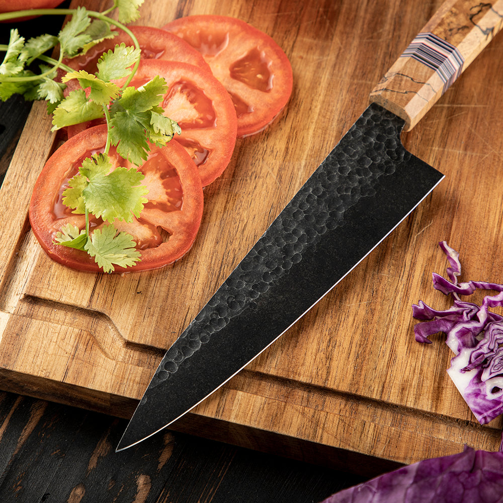 Beautiful carbon steel blade japanese chef knife