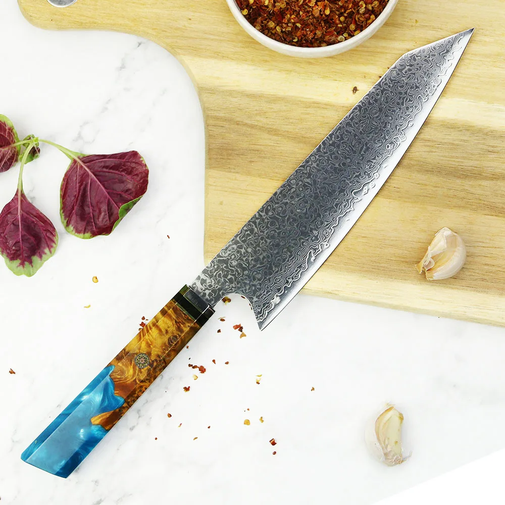 Japanese professional kitchen knife with blue resin