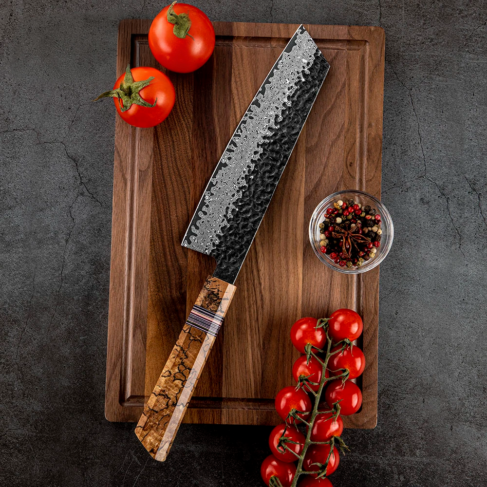 Cuțitul Kiritsuke Multifuncțional, Hikari – Oțel Damasc VG-10, Mâner din Arțar – Ideal pentru Carne și Legume