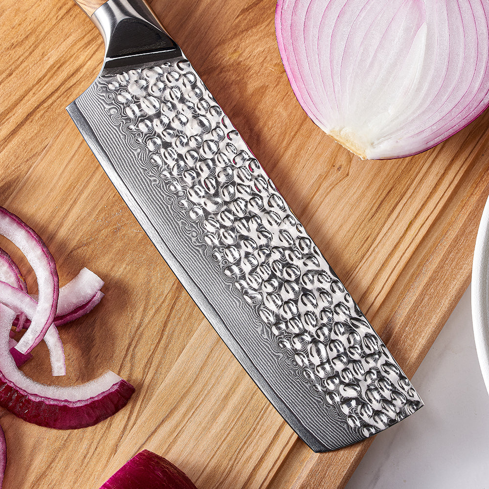 Nakiri, Hikari – Vegetable Knife with VG-10 Damascus Steel Blade and Olive Wood Handle for Veggie Prep - Hikari - Nakiri [Vegetables Knife]