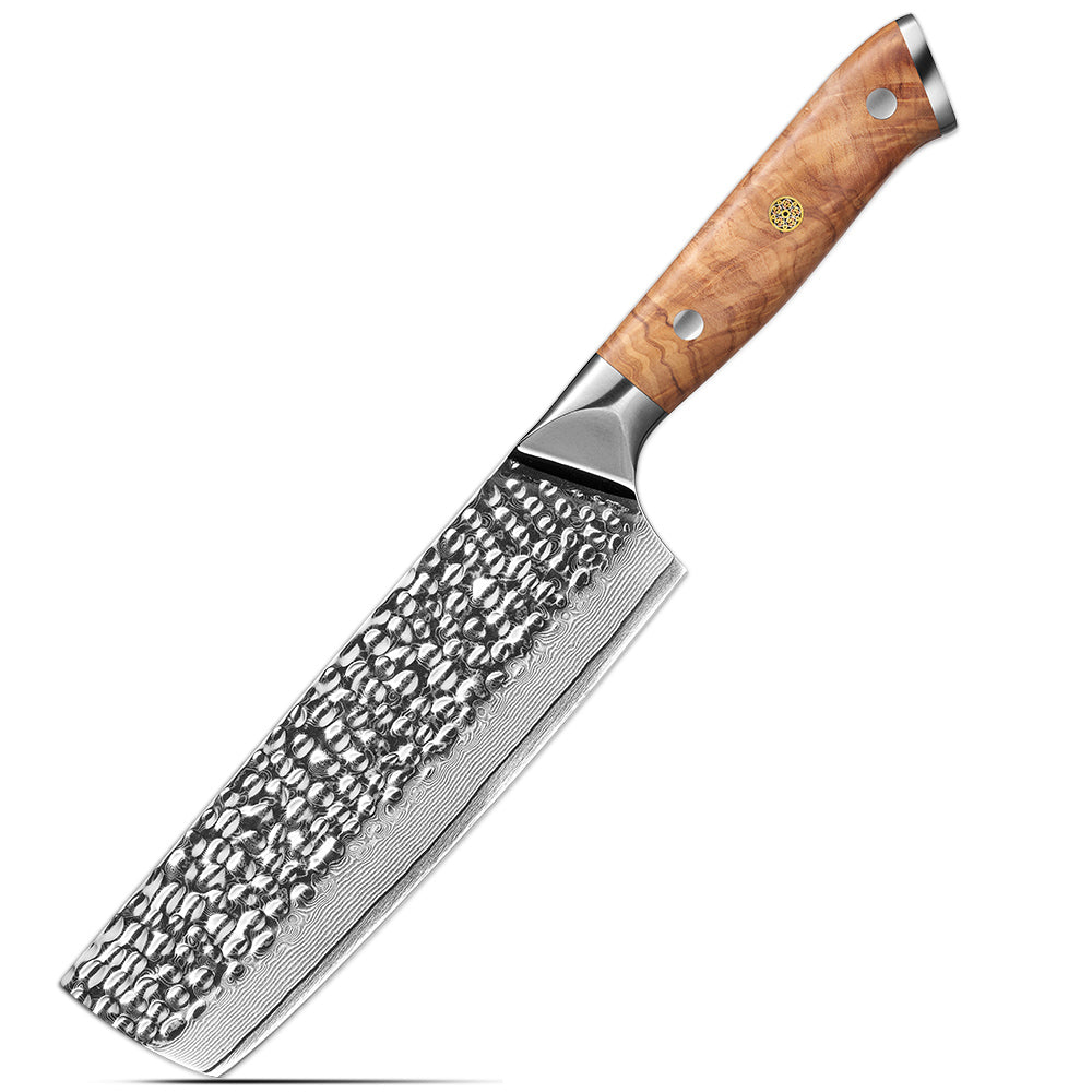 Nakiri, Hikari - Cuțit de legume cu lamă din oțel Damascus VG-10 și mâner din lemn de măslin pentru pregătirea legumelor - Hikari