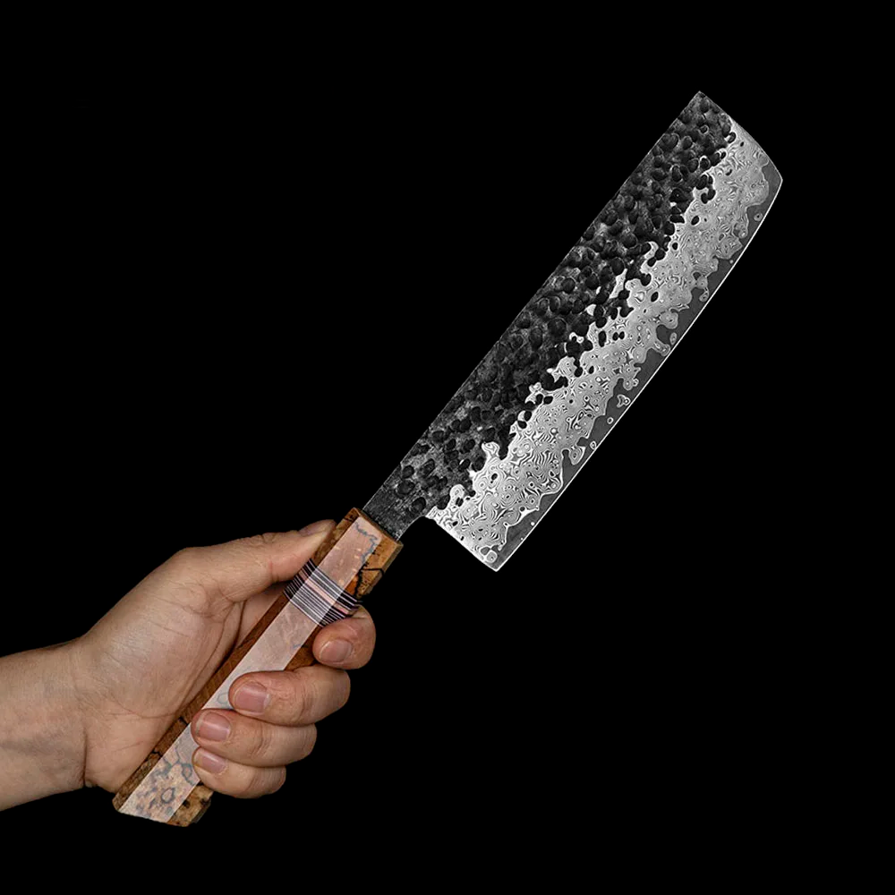 Nakiri VG-10 Damasc Kurouchi Hammered, Maner G10 si Artar 18cm