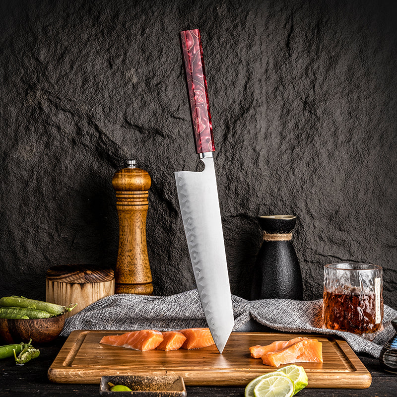 Cuțit Kiritsuke Hikari – Cuțit de bucătar japonez profesional cu lamă frosted și mâner din rășină