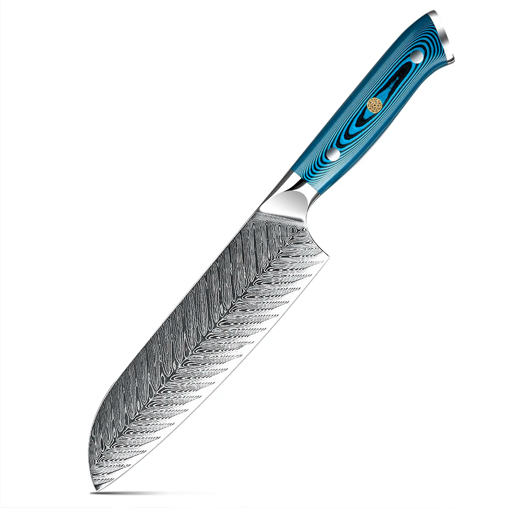 Cuțit Multifuncțional Santoku Hikari – Lamă din Oțel Damasc, Mâner Ergonomic din Pakkawood