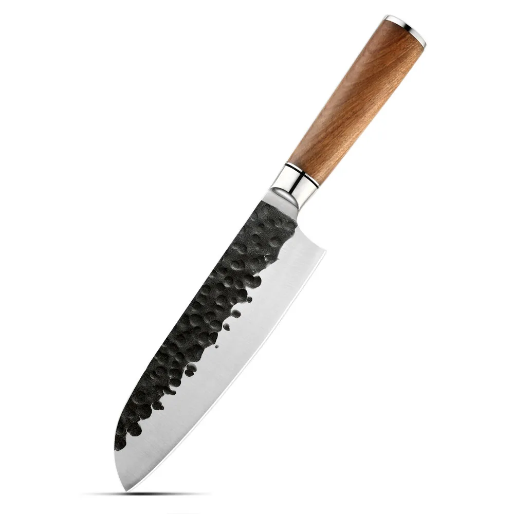 Cuțit Santoku, Hikari – Oțel Carbon, Mâner din Lemn de Trandafir, Cuțit Universal pentru Carne, Pește și Legume