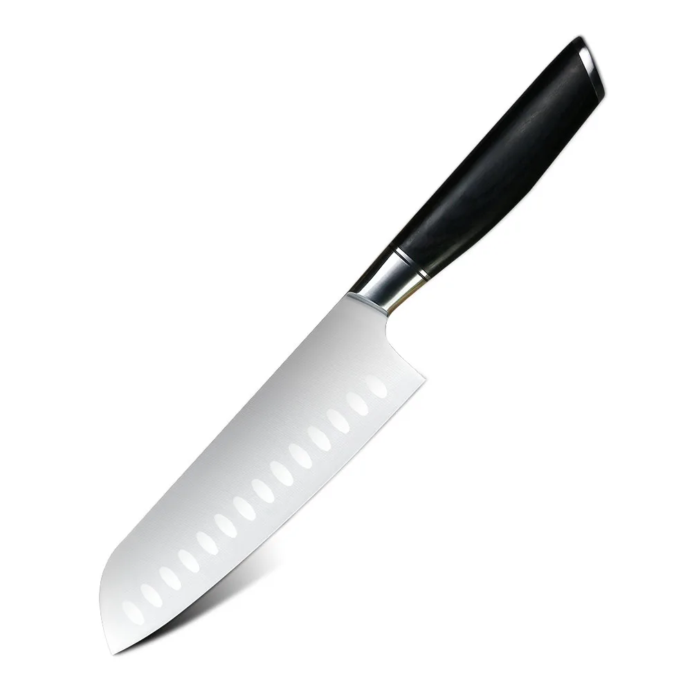 Cuțitul Santoku, Hikari – Cuțit Multifuncțional pentru Bucătărie, Lamă din Oțel German, Mâner din Pakkawood în Stil japonez