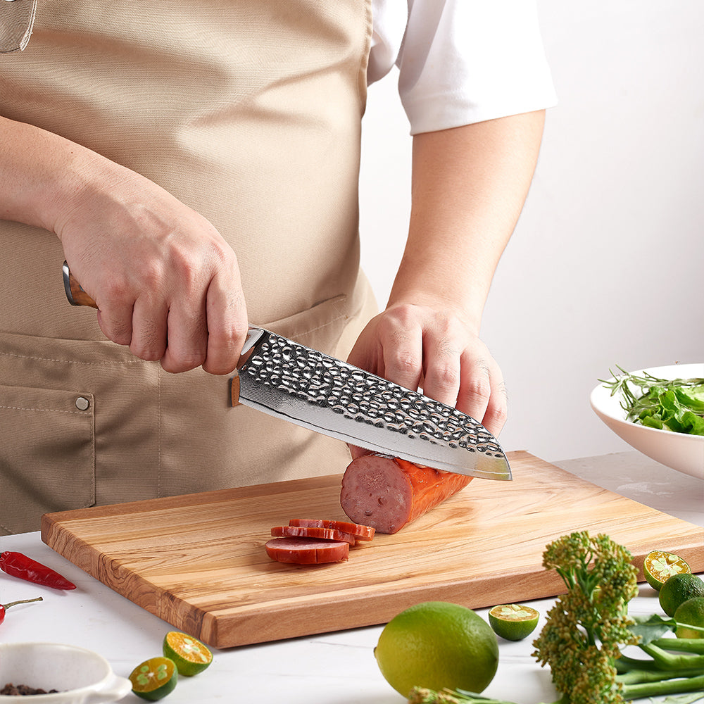 Multipurpose Santoku Knife, Hikari – Japanese Style Damascus Steel Blade with Olive Wood Handle for Universal Tasks - Hikari - Santoku [Multi-Purpose Knife]