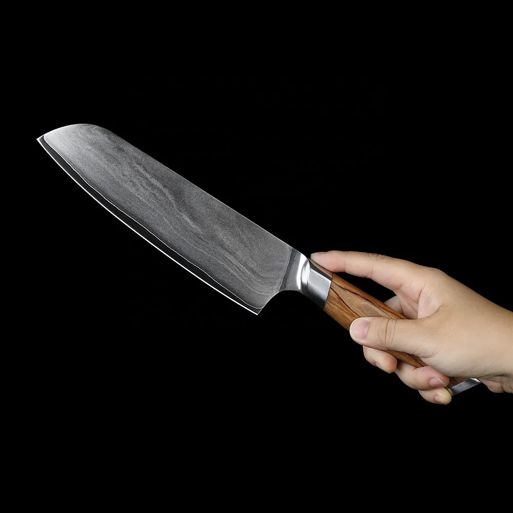 Santoku VG-10 Sablare, Maner din Lemn de Maslin Natural 18 cm